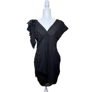 Sachin Babi Silk Mini Dress Top Sz 10 Asymmetrical Eyelet Dark Angel Fairy LBD